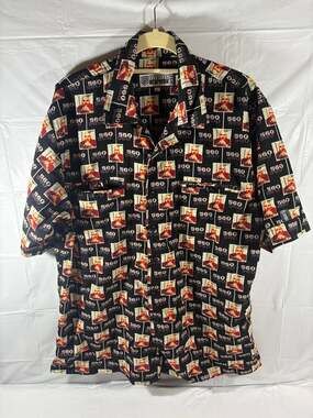 FiveSixty New York NYC 560 Graphic Button-Up Shirt Men’s Large Black Red Retro H